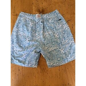 Faherty Mens Beacon Swim Trunks Mens Medium Hilo Teal Floral Print Mesh Lined